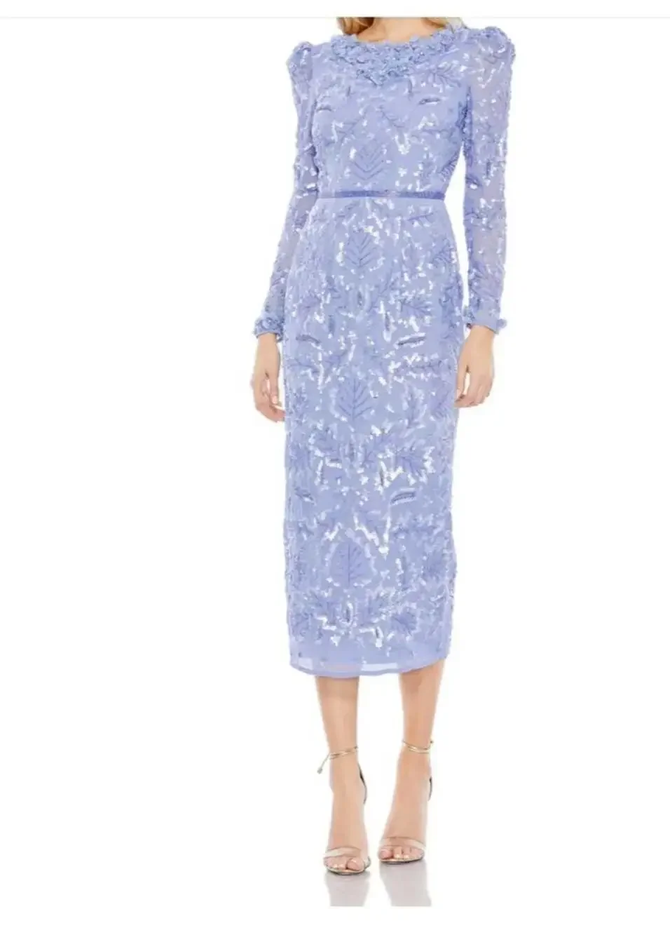 Mac Duggal Embellished High Neck Puff Sleeve Fitted Dress Light blue size 6 - Picture 1 of 6